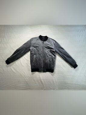 Zara Quilted Bomber Jacket in Gray with Black Trim